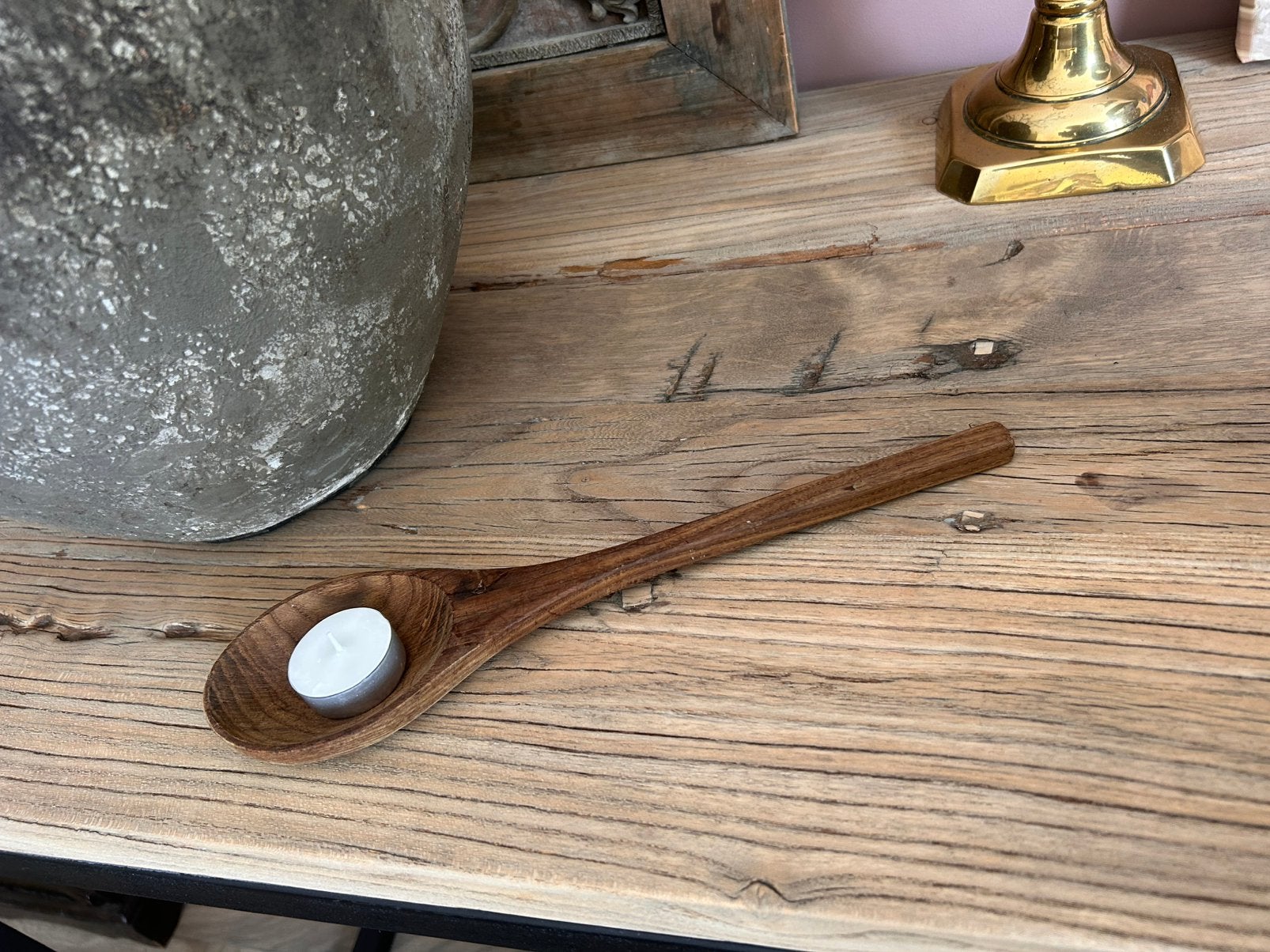 Houten lepel voor waxinelichtje, Huis en Inrichting, Woonaccessoires | Kandelaars en Kaarsen, Ophalen of Verzenden, Zo goed als nieuw