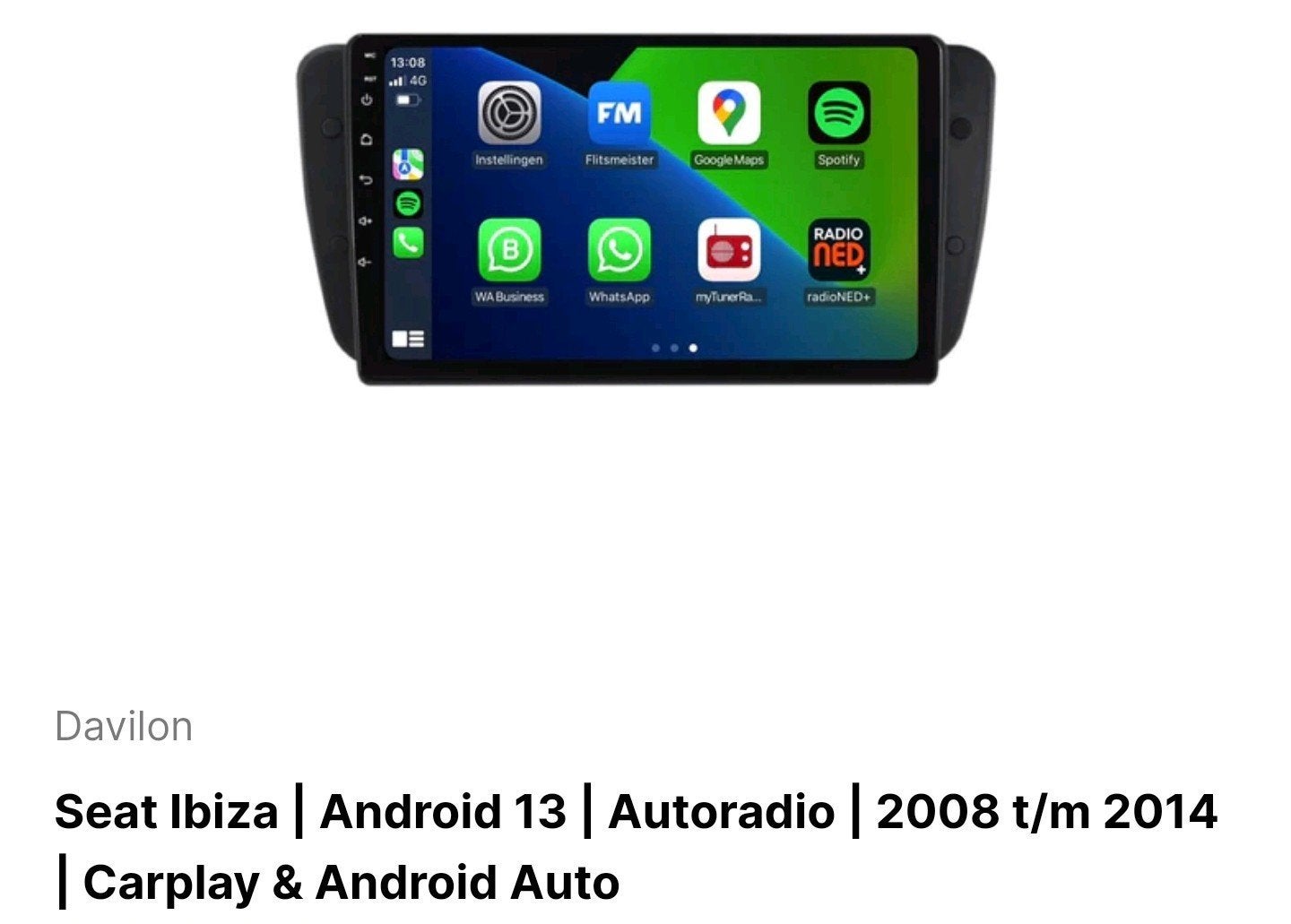 Davilon Autoradio Android 13 voor Seat Ibiza 2008-2014, Auto diversen, Ophalen of Verzenden, Zo goed als nieuw