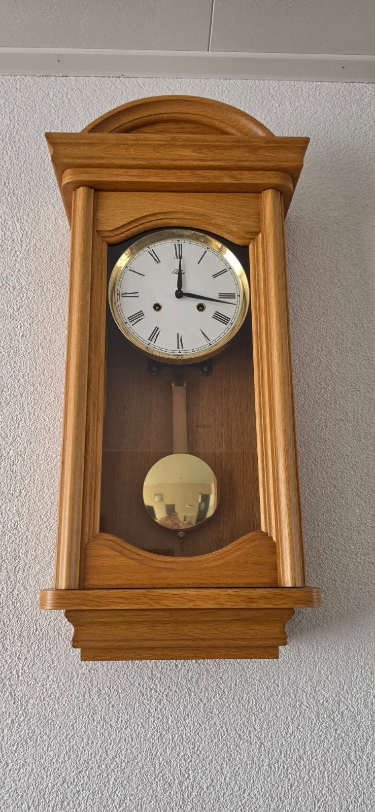 Mooie houten wandklok Teka met slinger maat 30x70, Klassiek, Ophalen, Zo goed als nieuw, Wandklok