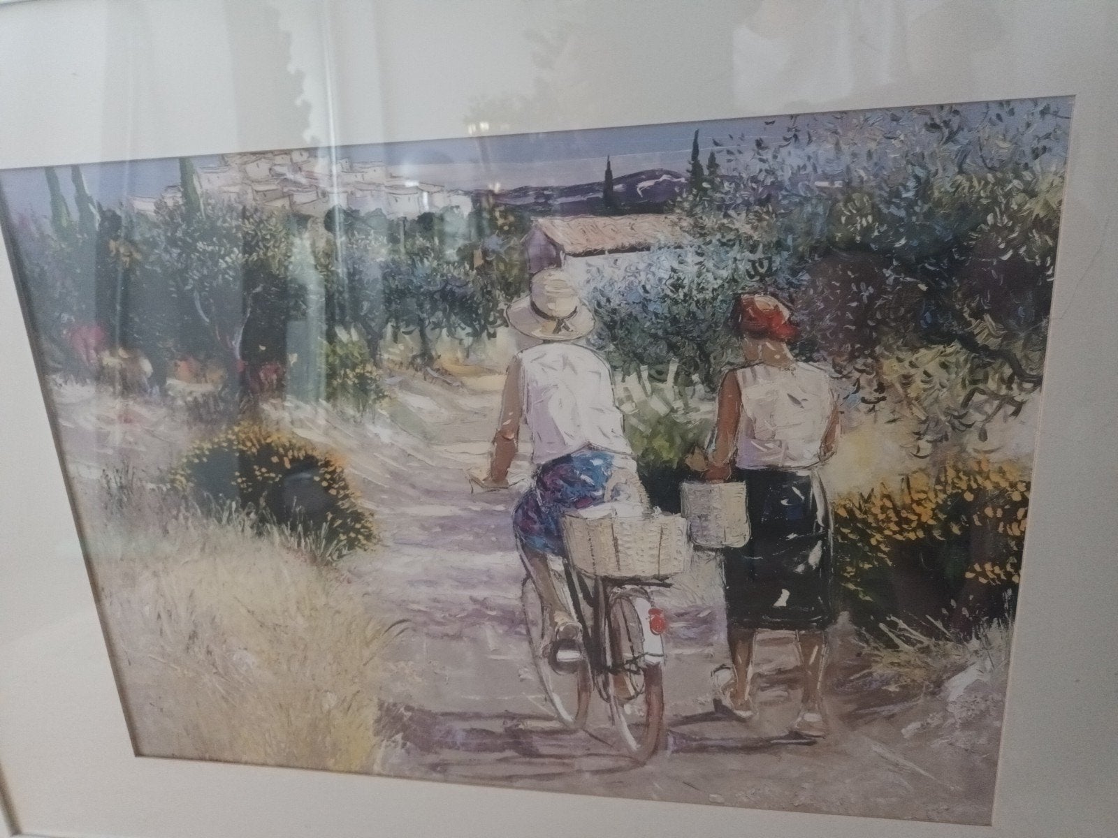Vrouwen in lente-achtig landschap.103 x 73cm lijst, Ophalen, Doek, Portret of Personen, Impressionistisch