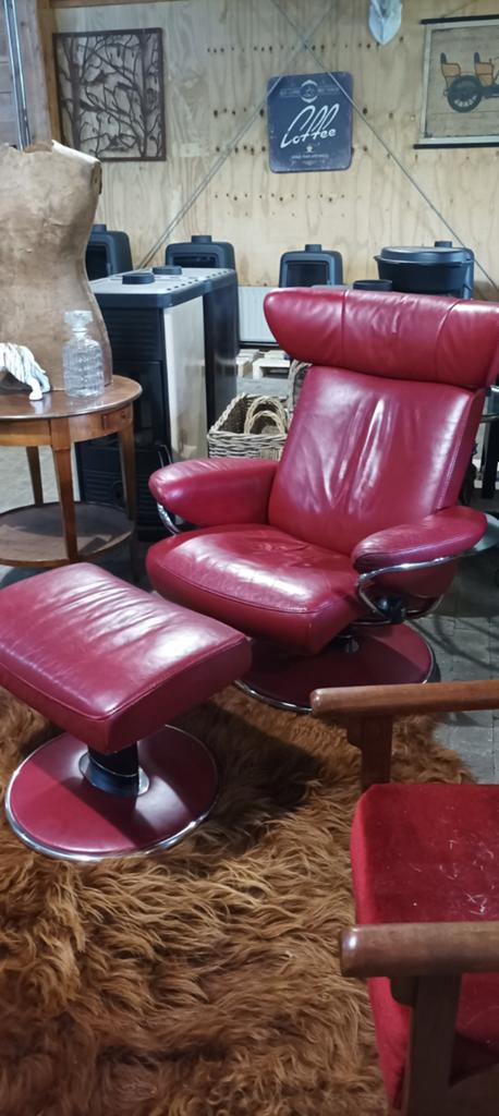 Stresless jazz Relax fauteuil en voeten bank, Ophalen, Gebruikt, 75 tot 100 cm, Leer
