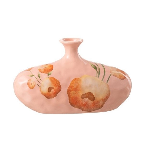 Bloemen vaas breed zalm/oranje, Nieuw, Oranje, 15 cm, Ophalen of Verzenden