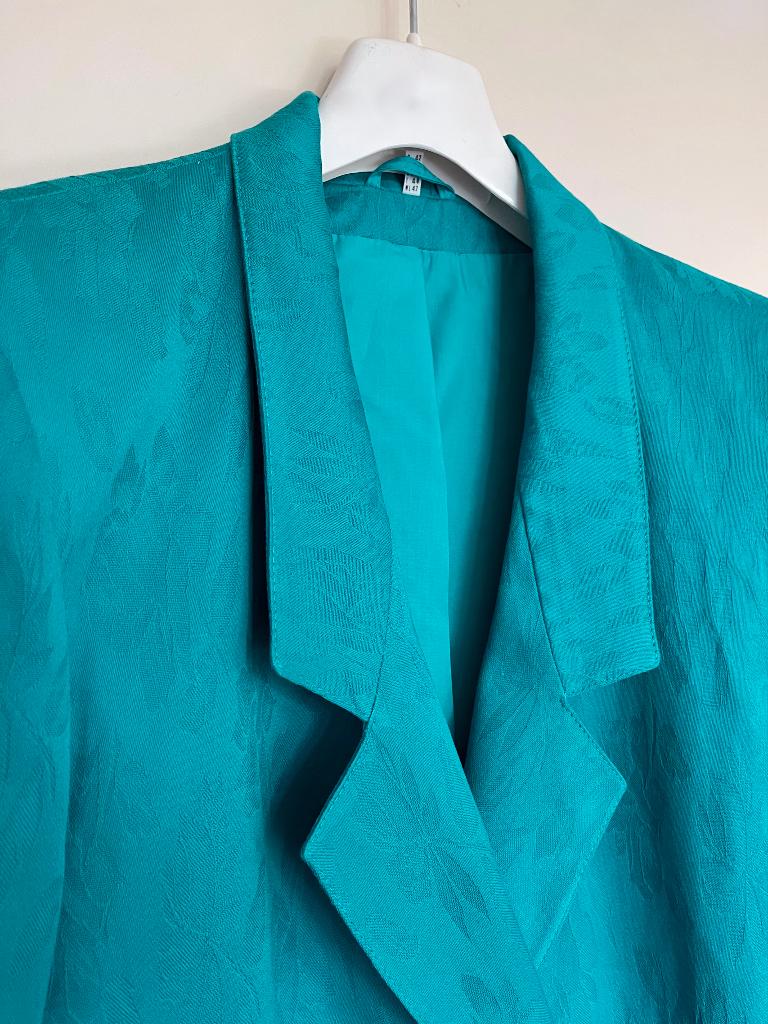 turquoise blazer van katoen, jacquard geweven, Blauw, Maat 42/44 (L), Ophalen of Verzenden, Jasje