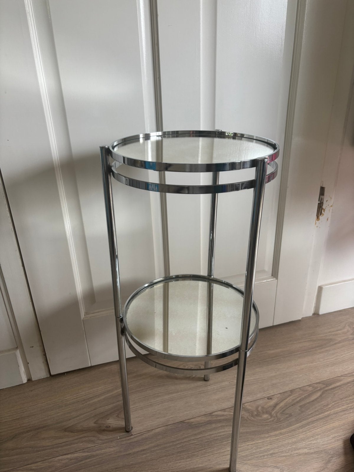 Chrome vintage etagère hoog smal tafel, Huis en Inrichting, Ophalen, Minder dan 55 cm, Gebruikt, Mid century