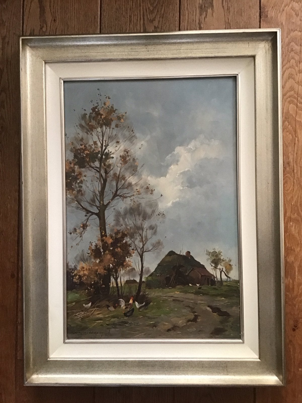 Landschap met Boerderij en Kippen - Adrien Glaudemans, Ophalen, Doek, Realistisch, Gesigneerd