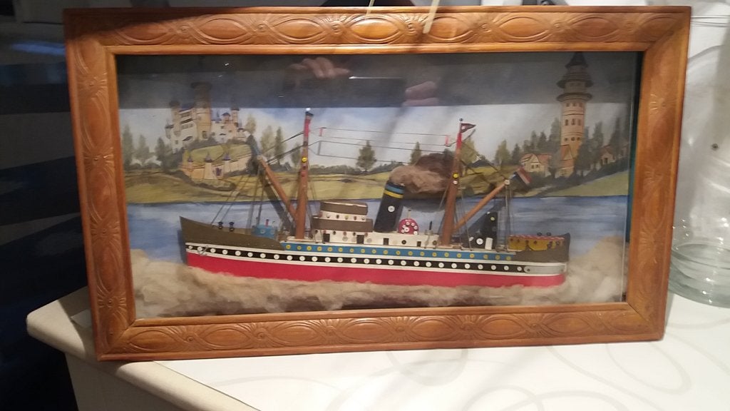 Zeer oud diorama stoomboot stoomschip, Titanic, stoommachine, Hobby en Vrije tijd, Modelbouw | Boten en Schepen, Ophalen, Gebruikt