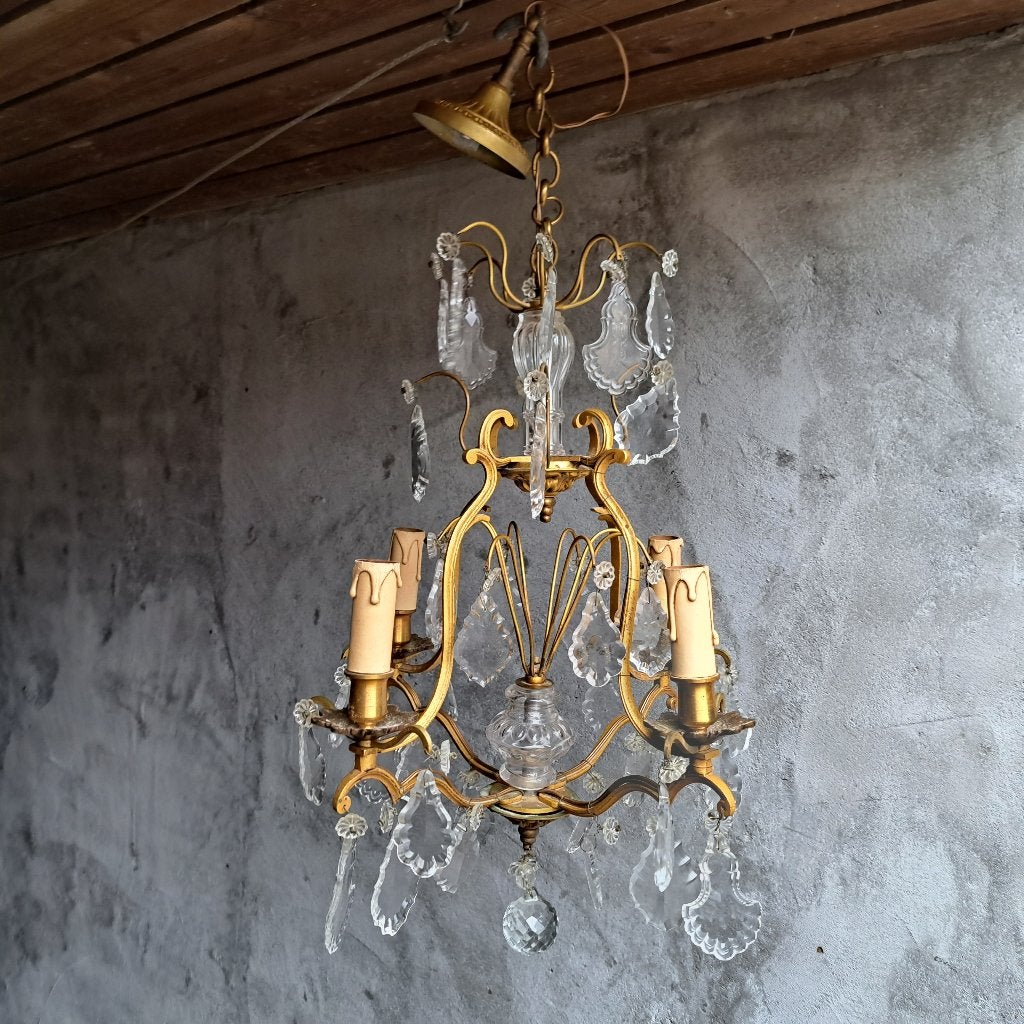 Mooie oude Franse kroonluchter lamp glazen pegels *Etage3*, Ophalen, Gebruikt, ., .