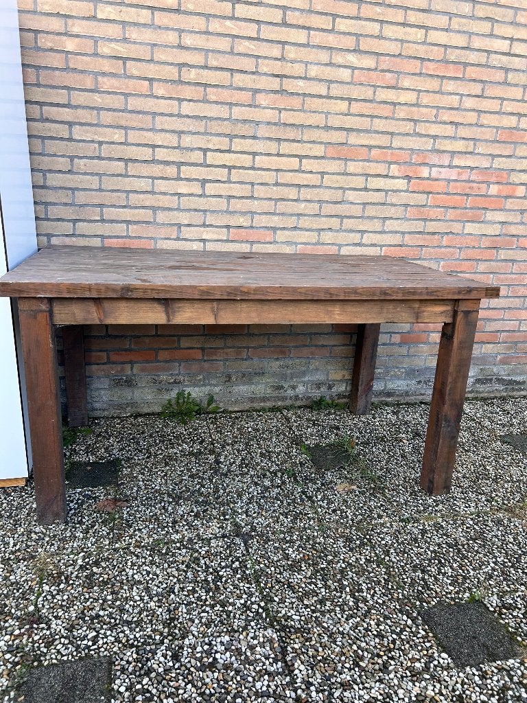 Houten tuintafel met gevlochten stoelen – sfeervolle tuinset, Ophalen, Gebruikt, Rechthoekig, Hout