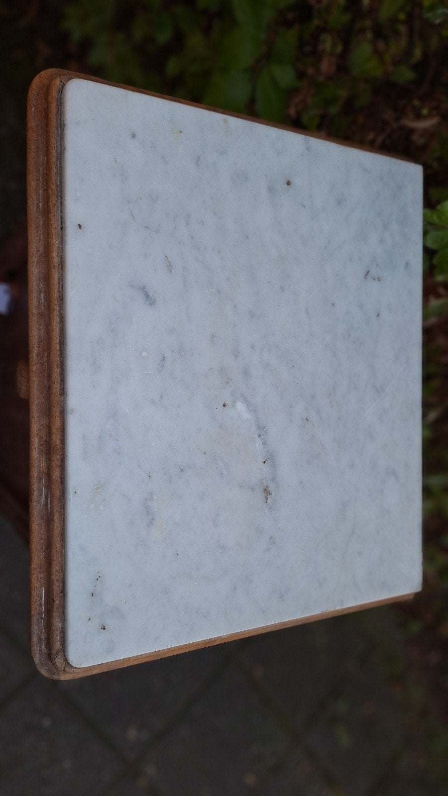 Brocante nachtkastje met marmer blad, eiken kastje, Ophalen
