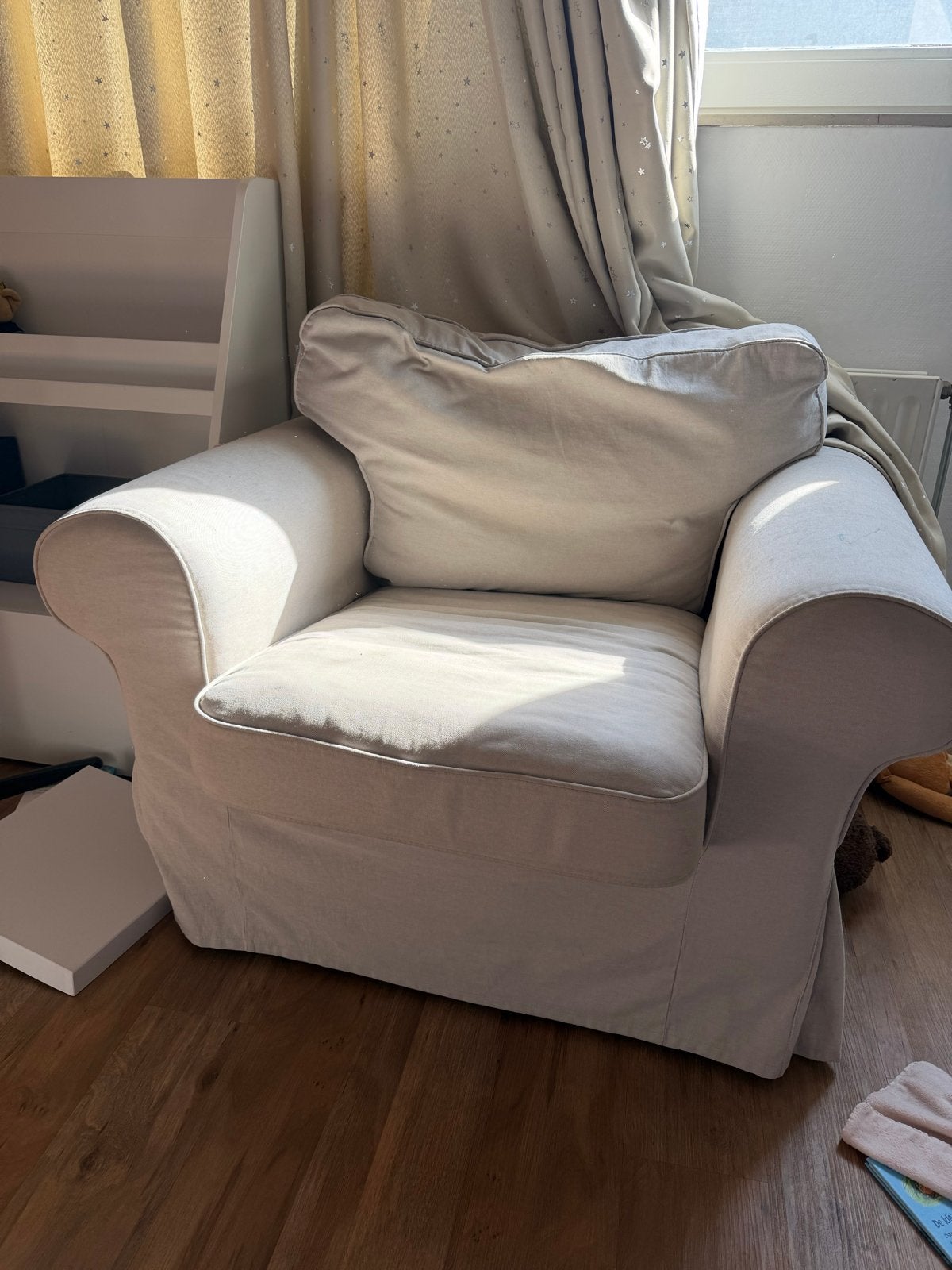 Ikea Ektorp - Comfortabele fauteuil - Crème/lichtgrijs, Ophalen, Gebruikt, Stof, 75 tot 100 cm
