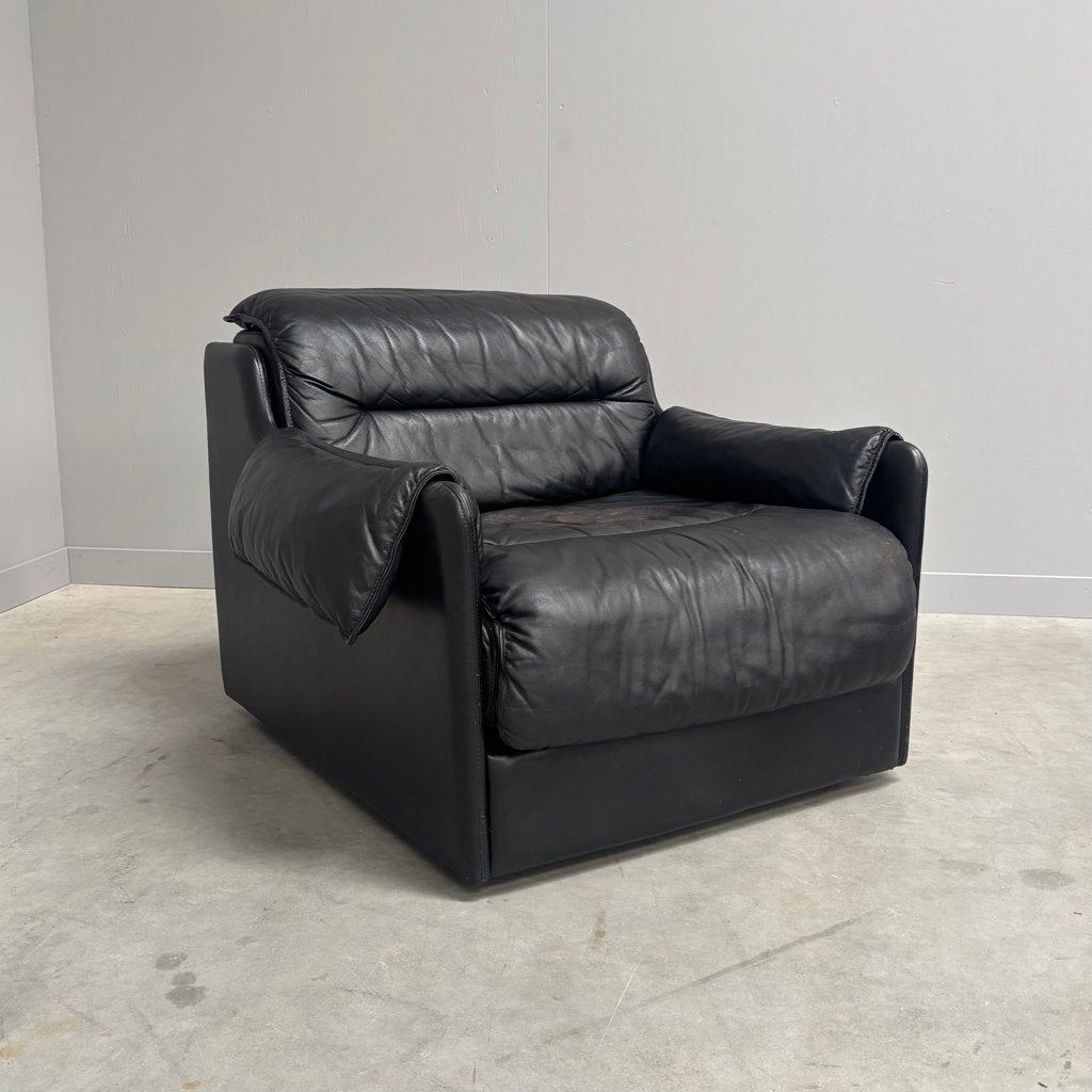 Vintage leren fauteuil lounge chair jaren 60 70 design, Huis en Inrichting, Fauteuils, Ophalen, Gebruikt, 75 tot 100 cm, Leer