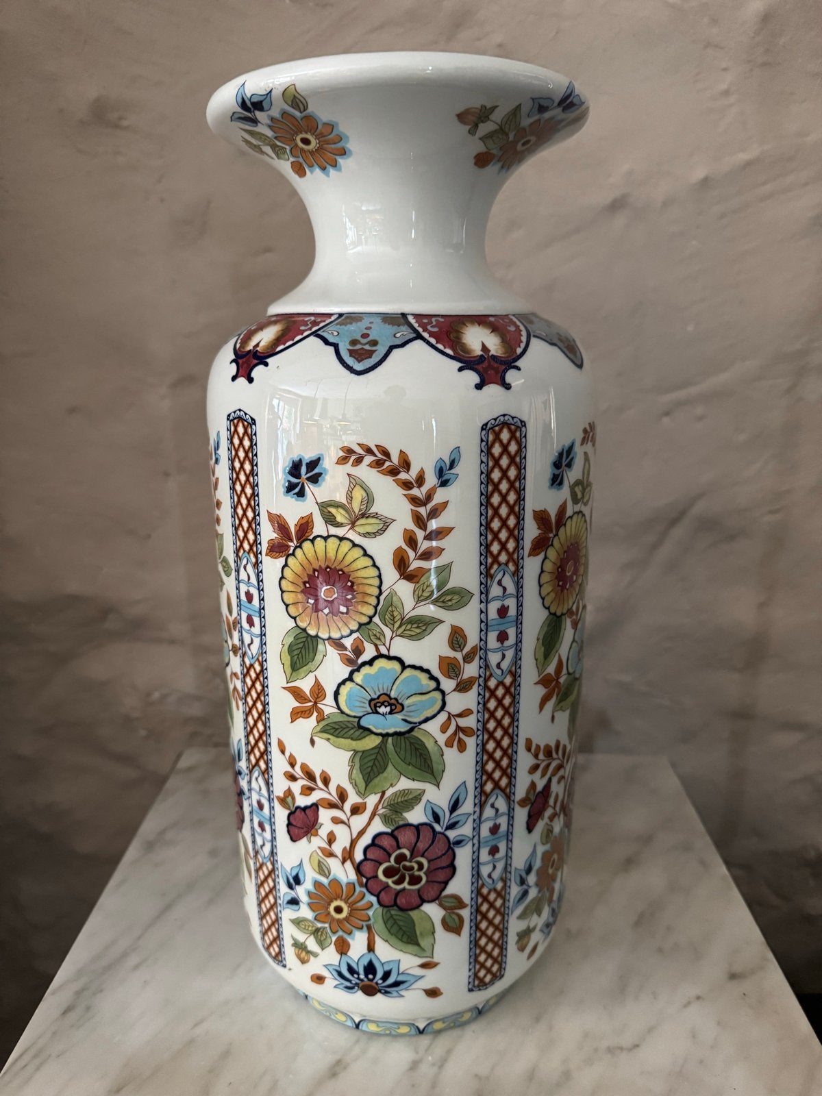 Grote Vintage Vaas Jaren '70 - Bloemenpatroon - 42 cm, Ophalen of Verzenden