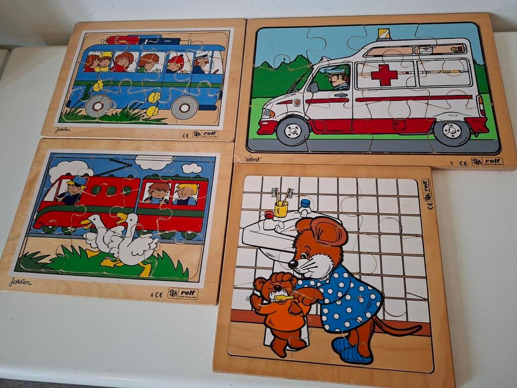 Vier Rolf puzzels hout school educatief puzzel hout 4x, Gebruikt, 10 tot 50 stukjes, Ophalen of Verzenden, Van hout