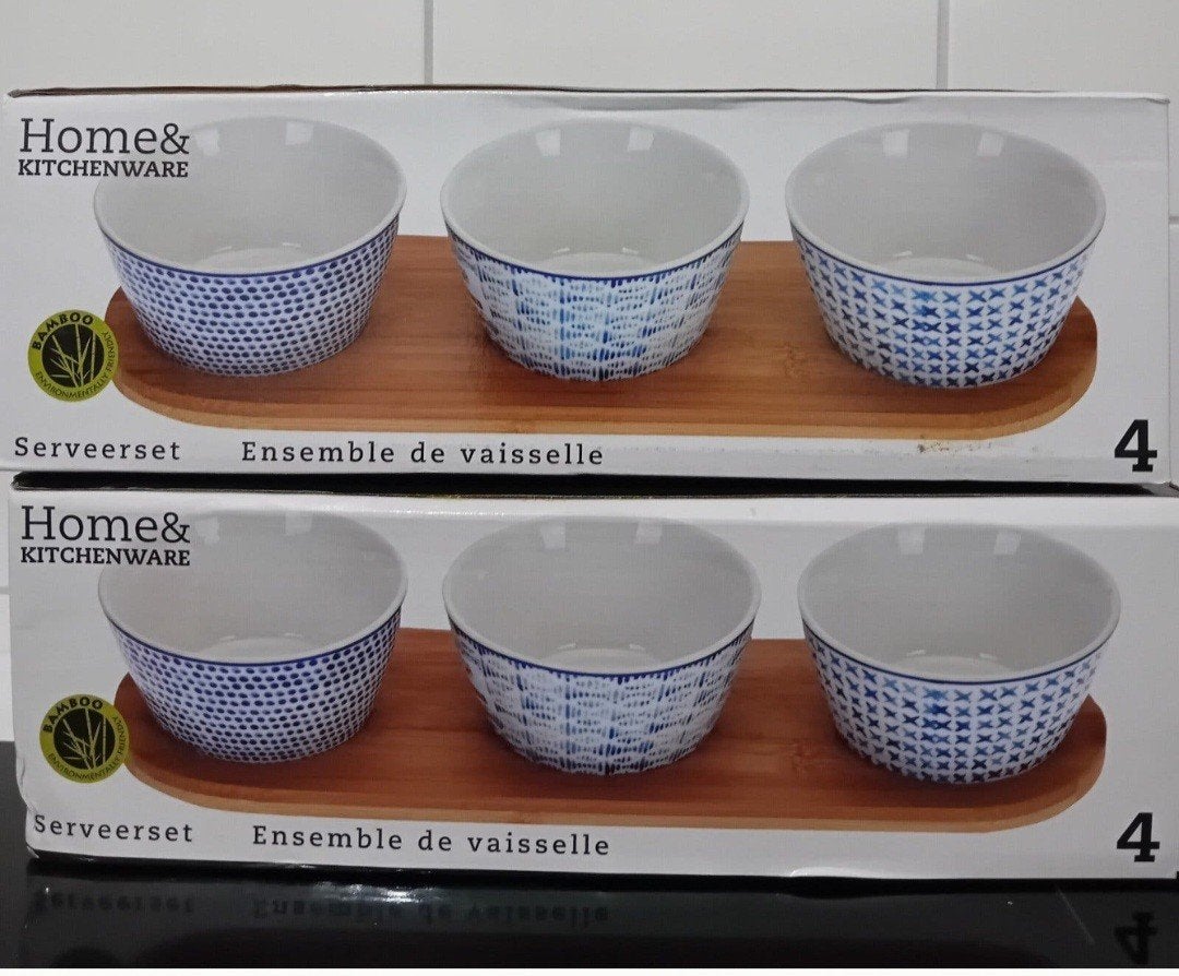 3 Schaaltjes Op Bamboe Houten/Borrelplank. Nieuw!, Ophalen, Nieuw, Rechthoekig