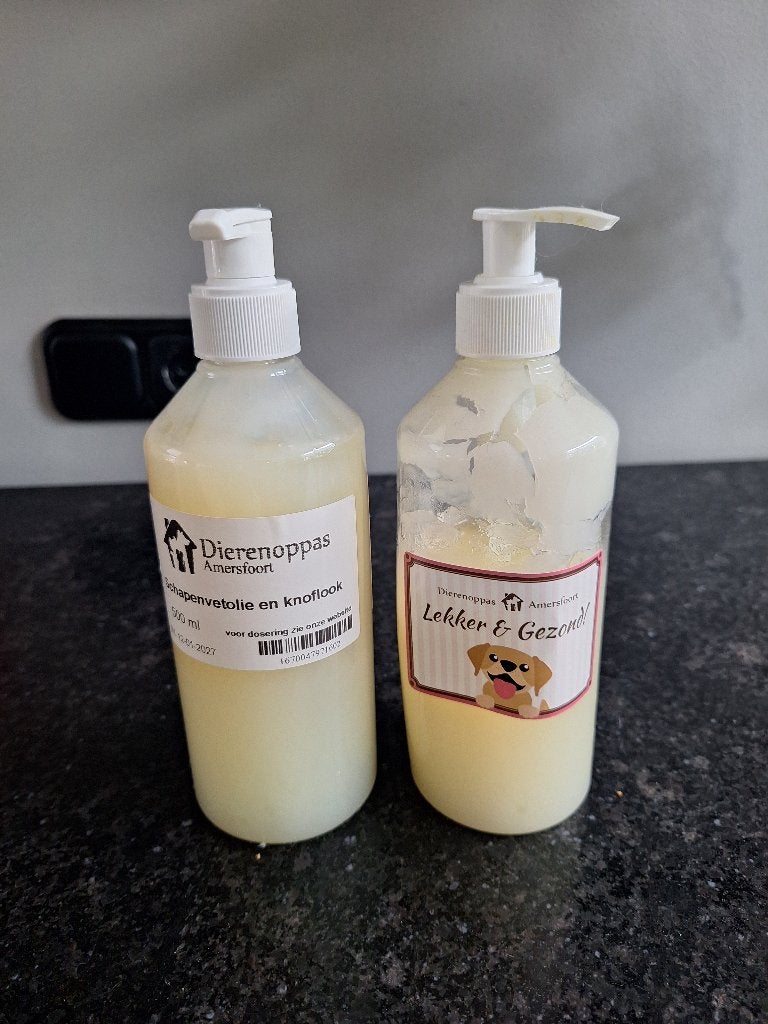 Schapenvetolie en knoflook voor de hond, 1,5 fles, Dieren en Toebehoren, Dierenvoeding, Ophalen of Verzenden, Hond