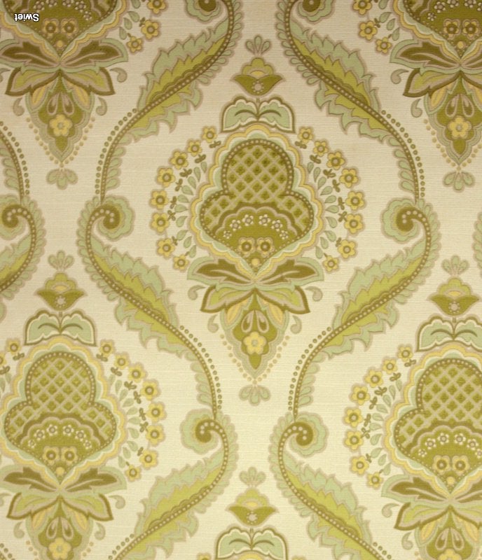 9893 zoetig barok vintage behang in zachtgroen en goud swiet, Ophalen of Verzenden, Grijs