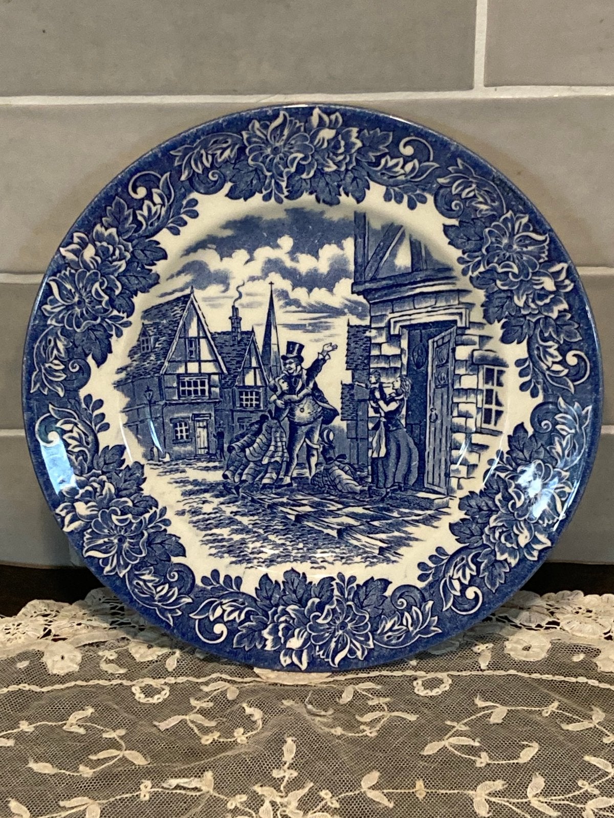 Blauw bord Ironstone England (100625), Gebruikt, Ophalen of Verzenden, Bord(en), Overige stijlen