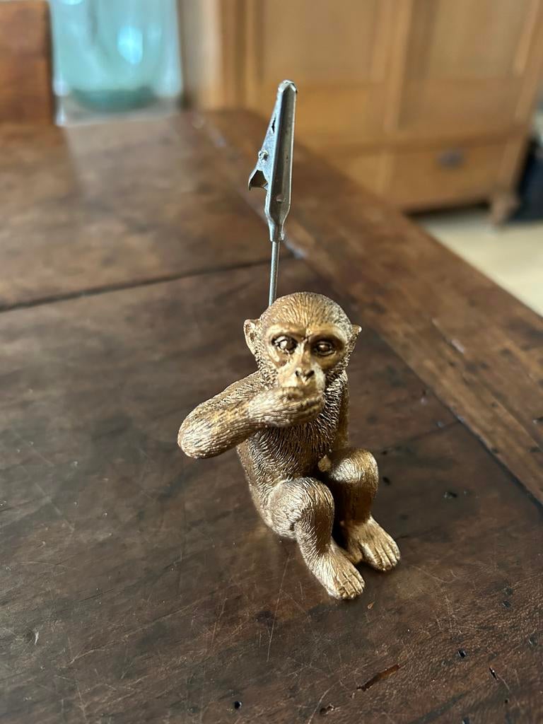 Foto/ kaartjes houder goudkleurig aapje, Ophalen of Verzenden, Zo goed als nieuw, Dier