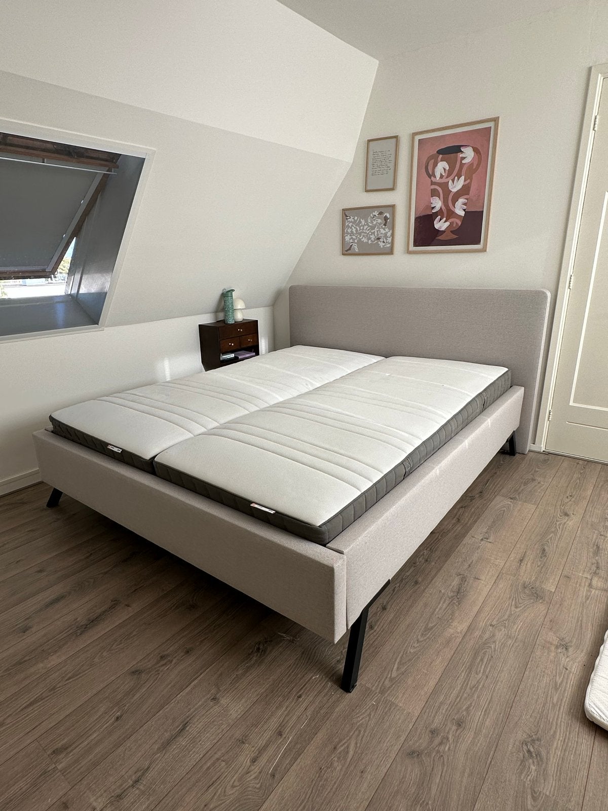 Tweepersoonsbed 160x200 incl lattenbodems en matrassen, Ophalen, Gebruikt, Tweepersoons, 200 cm