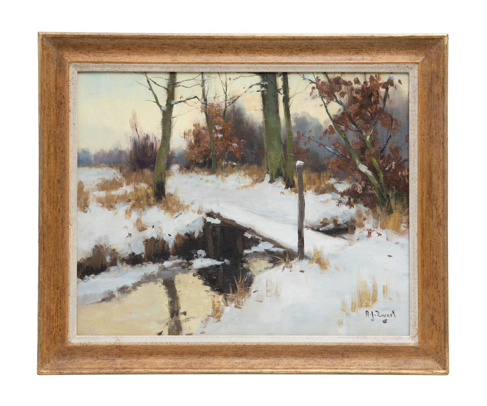 A.J. Zwart (1903-1981) - Winterlandschap, Antiek en Kunst, Doek, Impressionistisch, Ophalen of Verzenden, Olieverf