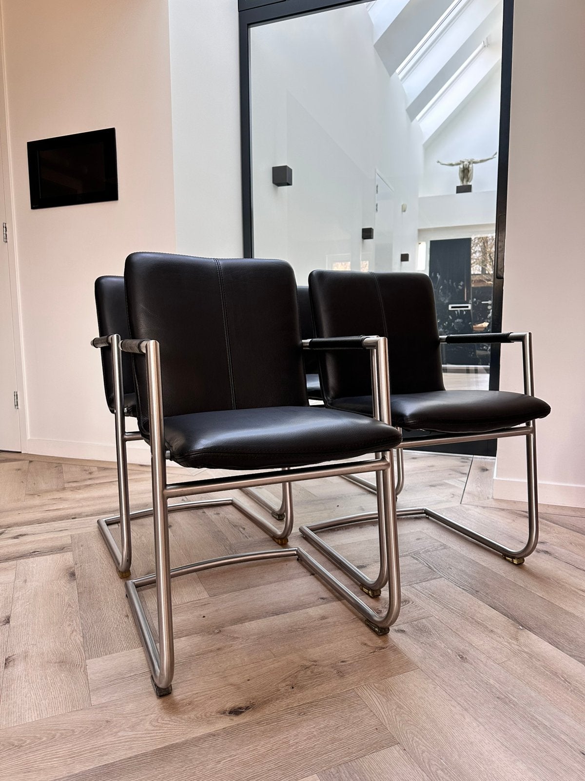 4/6/8 zwart lederen Henders & Hazel design stoelen, Zwart, ---, Henders en Hazel, Ophalen of Verzenden