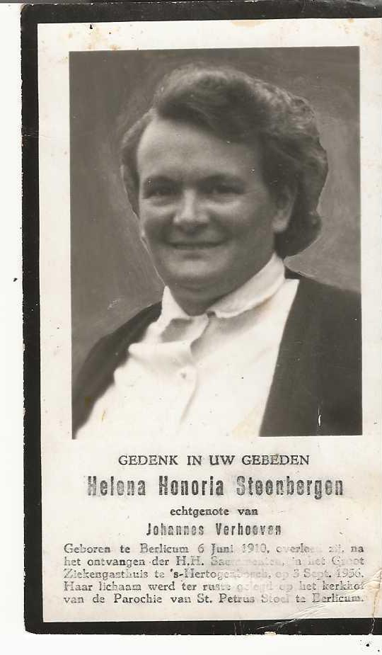 Helena Steenbergen *1912 Berlicum + 1956 den Bosch, Verzamelen, Bidprentjes en Rouwkaarten, Verzenden, Bidprentje