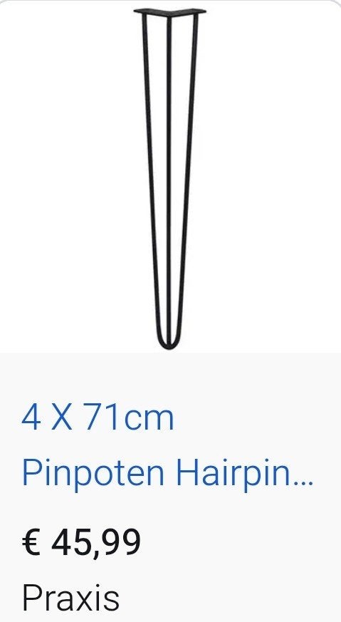 Tafelpoten 3 ledig 4 stuks (pinpoten hairpin), Tafelpoot, Minder dan 50 cm, 50 tot 100 cm, Rond