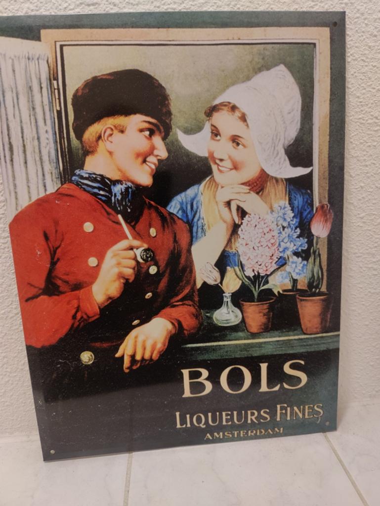 Vintage Bols Likeuren Fines Reclamebord, Antiek en Kunst, Antiek | Emaille, Ophalen of Verzenden