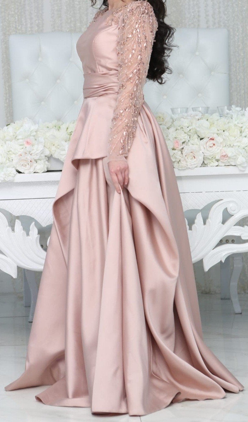 Elegante Roze Galajurk met Lange Mouwen - Maat S, Ophalen, Galajurk, Zo goed als nieuw, Roze