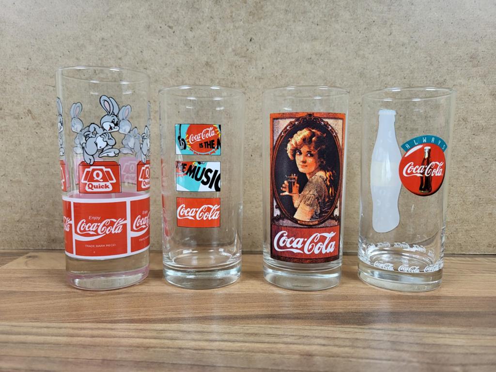 4 Coca-Cola glazen - Vintage en uniek design, Ophalen of Verzenden, Gebruikt