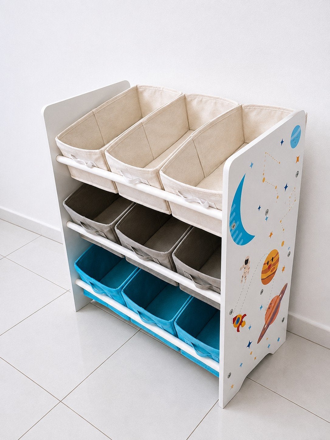 Kinderopbergkast met ruimte thema en 9 bakken, Minder dan 90 cm, Ophalen of Verzenden, Zo goed als nieuw, Minder dan 50 cm