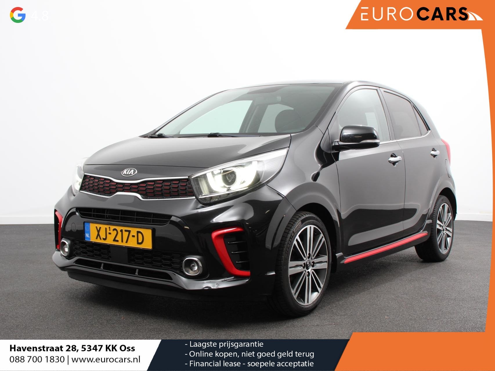 Kia Picanto 1.0 T-GDI 100pk ! GT-Line Leder Keyless Navigati, Auto's, Kia, Voorwielaandrijving, Gebruikt, 920 kg, Automatische klimaatregeling