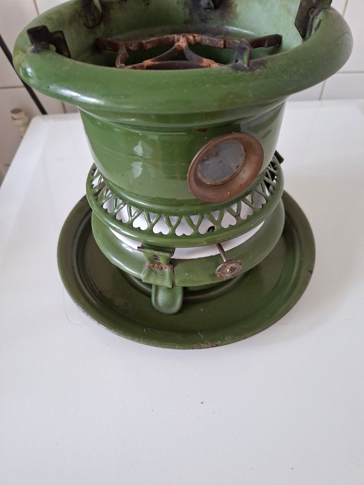 Groen 1-pits petroleumstel - Vintage kooktoestel, Antiek en Kunst, Ophalen of Verzenden