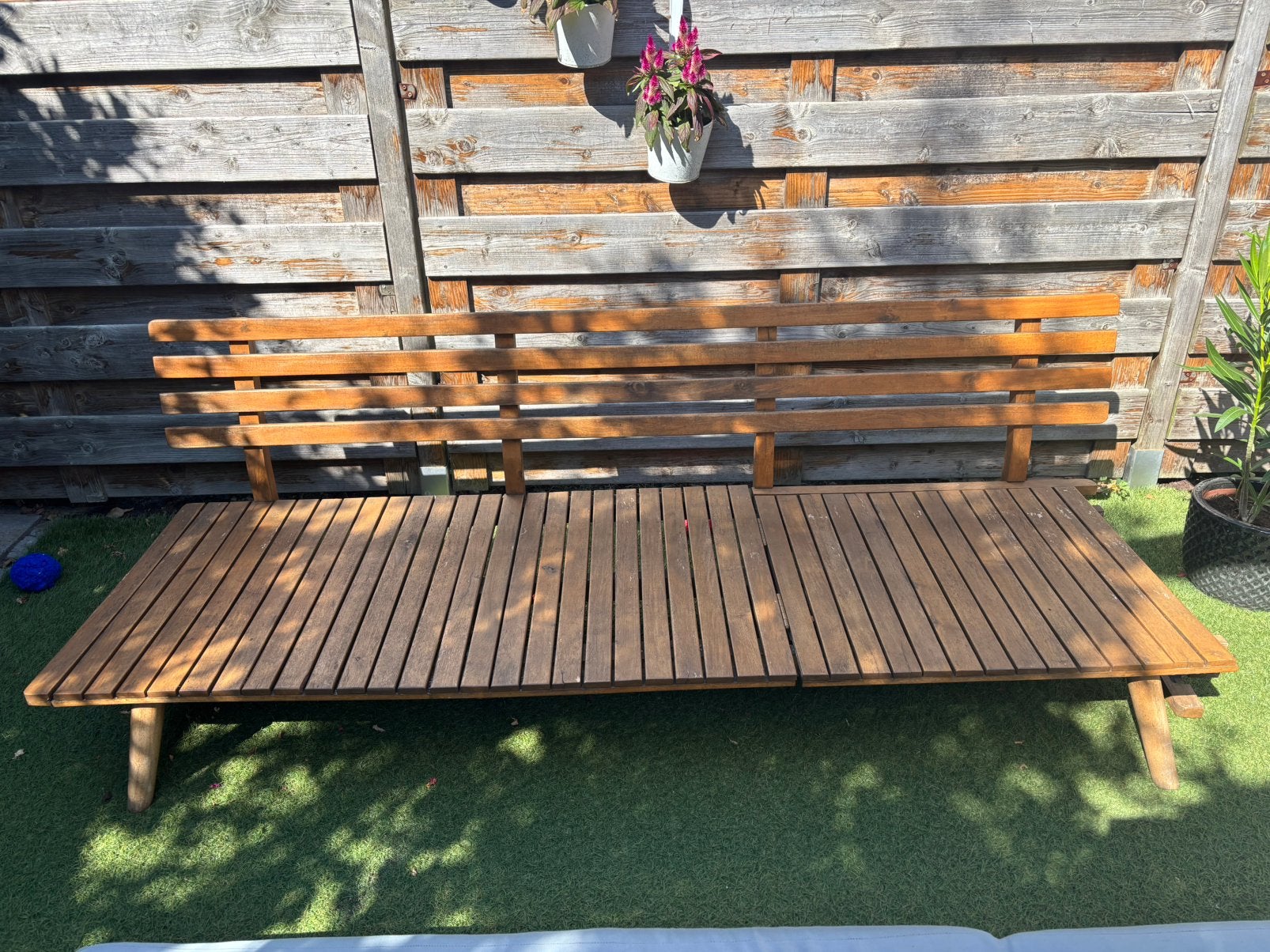 Luxe Houten Tuinbank en Ligbed in één - acaciahout, Ophalen, Gebruikt, Hout