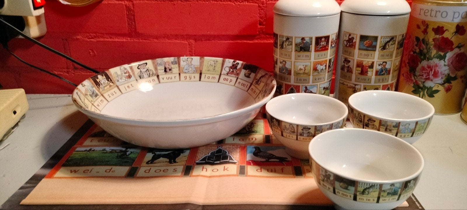 Vintage servies met Aap Noot Mies JET TER STEEGE, Gebruikt, Overige merken, Keramiek, Vintage