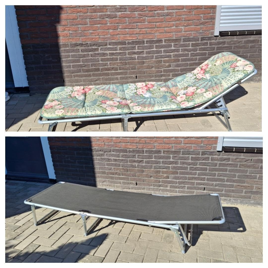 Verstelbaar ligbed Unimeta bloemenprint kussen 100% katoen, Ophalen, Zo goed als nieuw, Aluminium, Inklapbaar