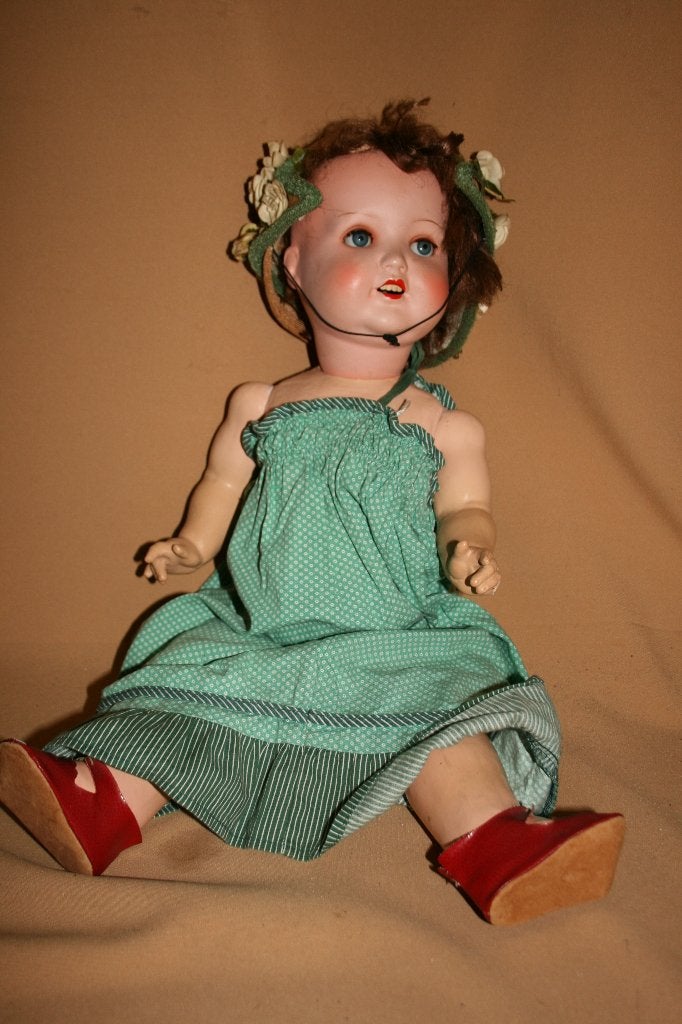 Antieke Duitse pop met porseleinen hoofd Sonneberg 56 cm, Ophalen of Verzenden
