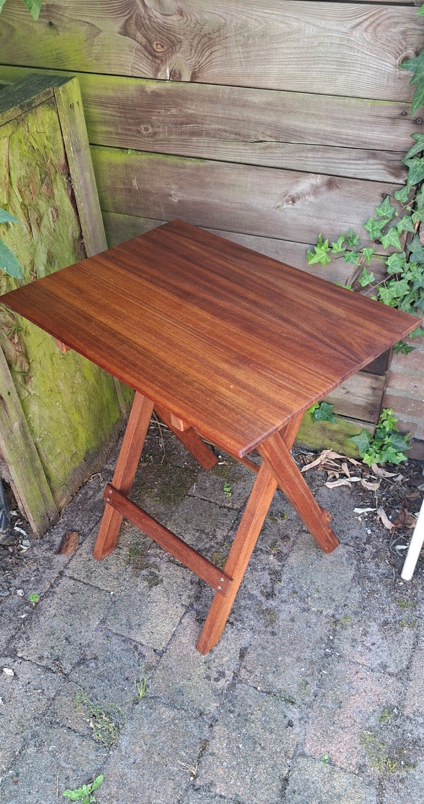 Zwaar Teak houten inklapbaar tafeltje., Ophalen, Zo goed als nieuw, Rechthoekig, Teakhout
