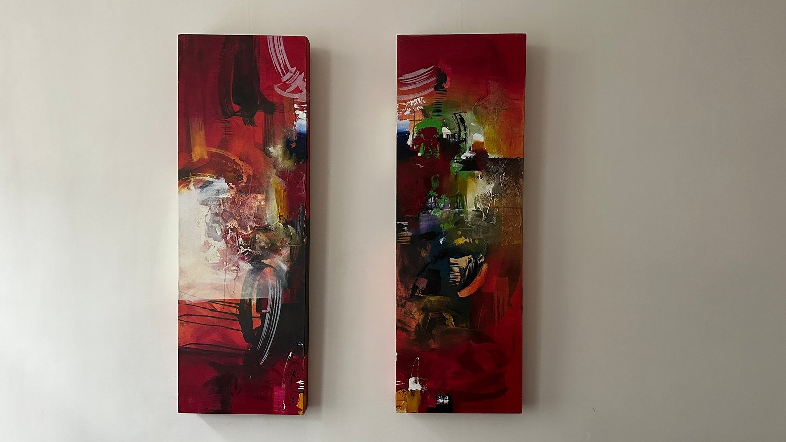Schilderij William Malucu Tweeluik. Origineel. Rood Abstract, Ophalen, Abstract, Gelimiteerde oplage, Olieverf