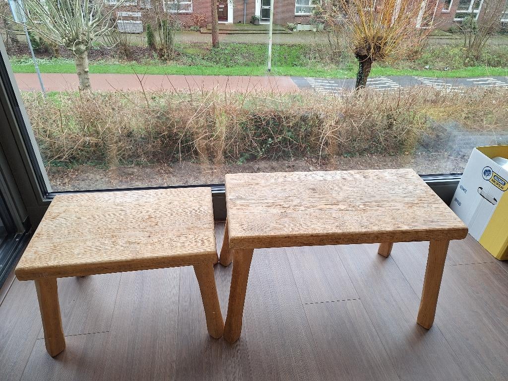Uniek zwaar eiken vintage sidetables (bijzet tafels), Huis en Inrichting, Ophalen, 50 tot 100 cm, 25 tot 50 cm, Eikenhout