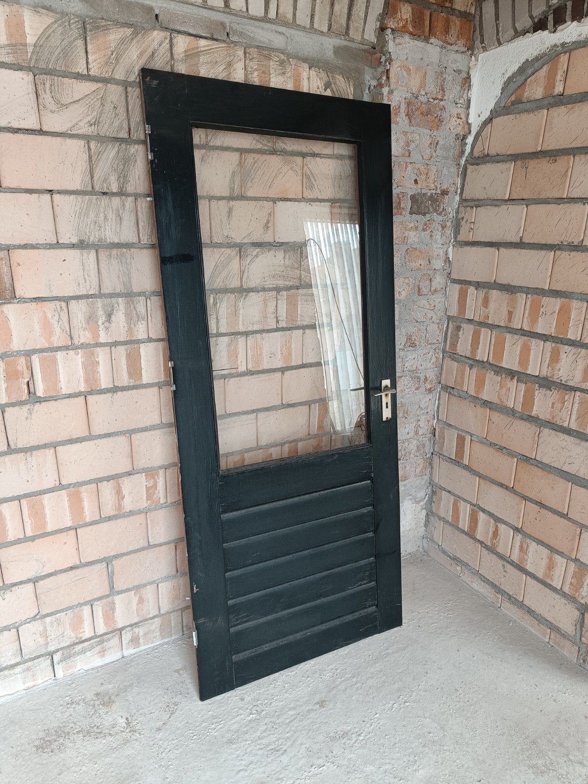 Buitendeur met glas gratis af te halen, Doe-het-zelf en Verbouw, Deuren en Horren, Ophalen, Gebruikt, Buitendeur, 200 tot 215 cm