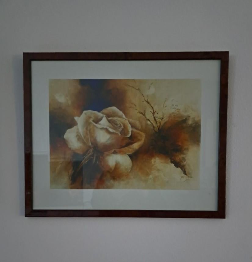 Schilderij "Roos met takje" , Betty Jansma (1942-Heden), Antiek en Kunst, Ophalen of Verzenden
