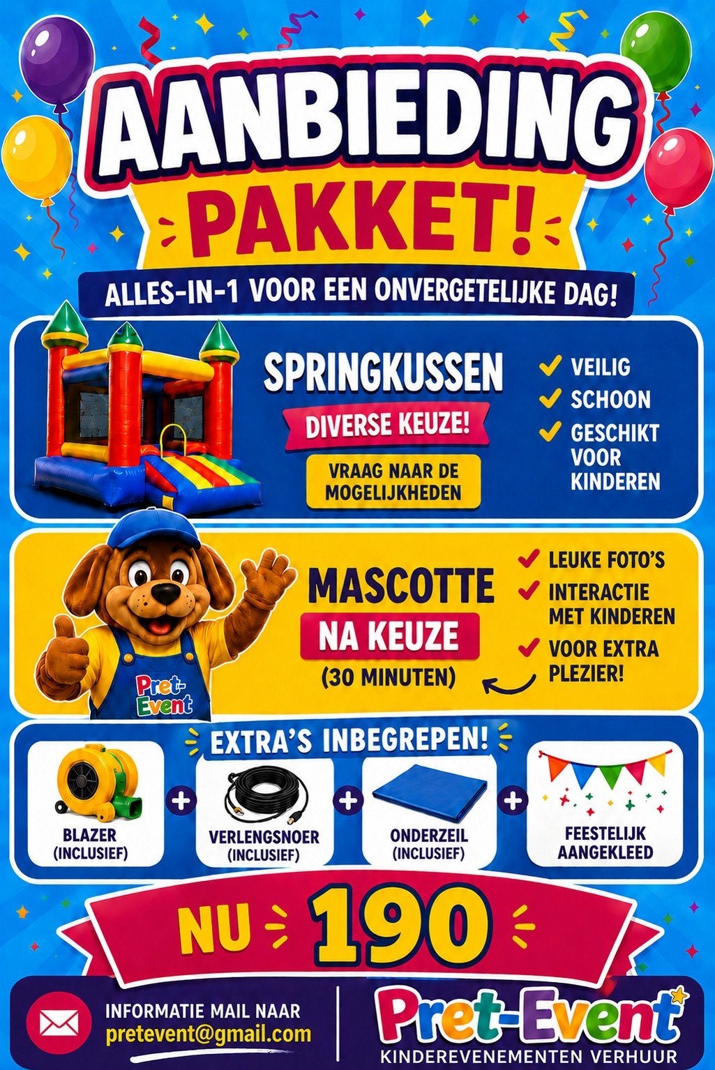Pakkket springkussen met mascotte en begeleider, Ophalen of Verzenden, Nieuw, Overige