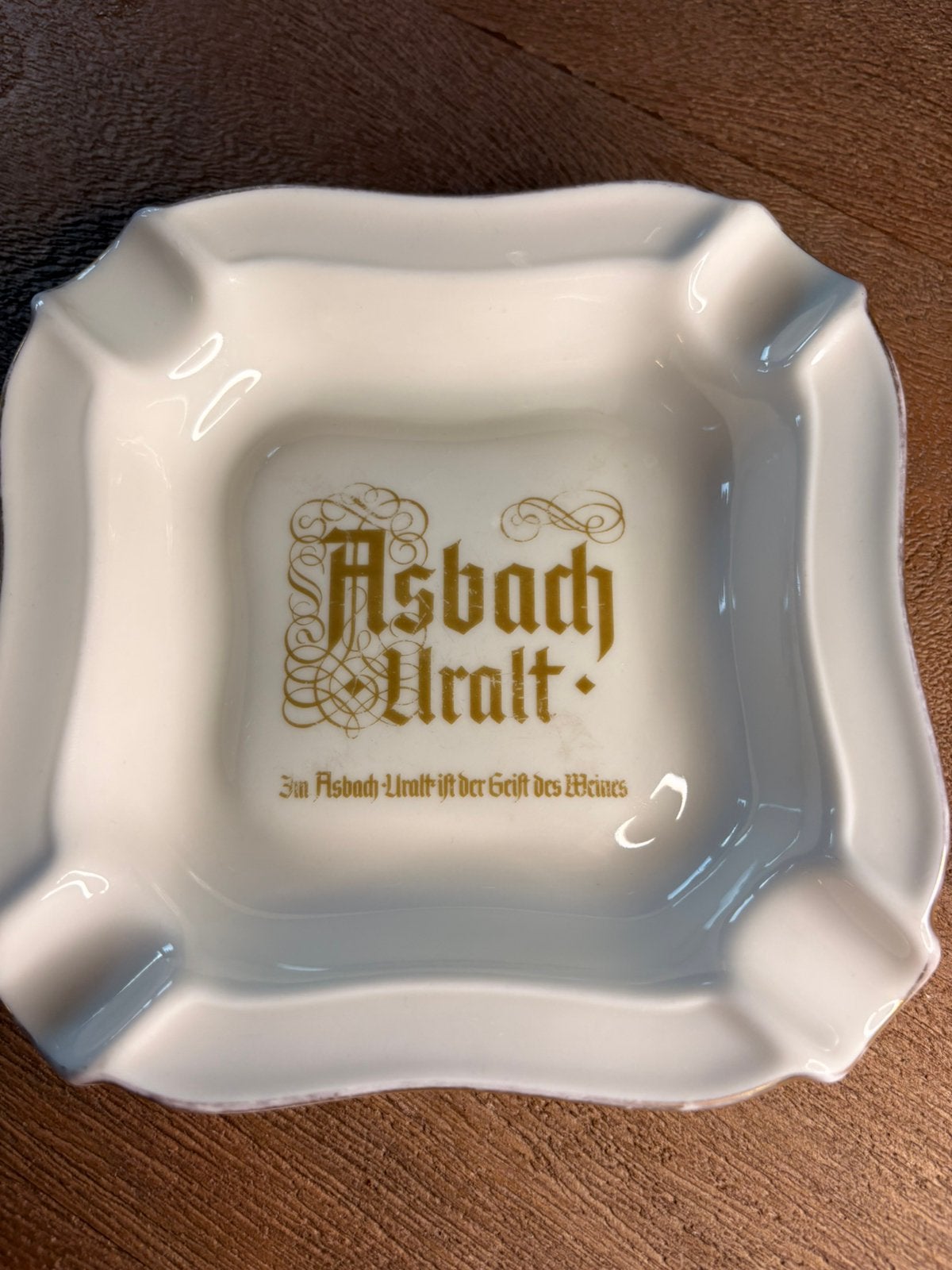 Vintage Asbach Uralt Asbak – Porselein met Gouden Rand, Verzamelen, Ophalen of Verzenden
