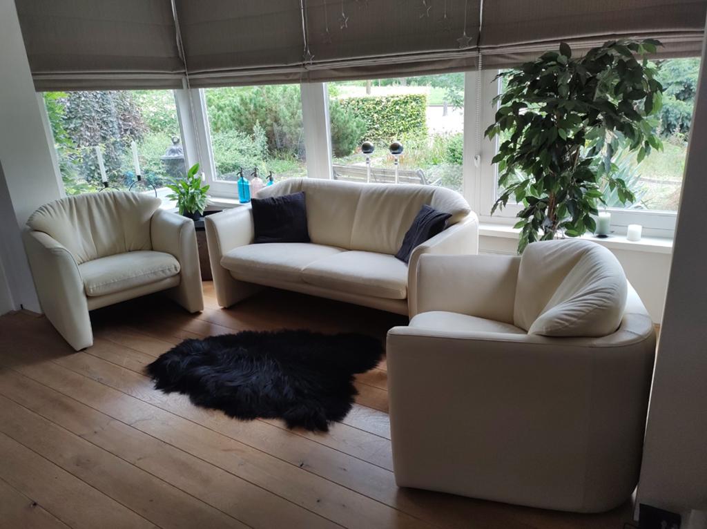 Prachtige leolux 2 zits met 4 bijbehorende stoelen, Ophalen of Verzenden, Zo goed als nieuw