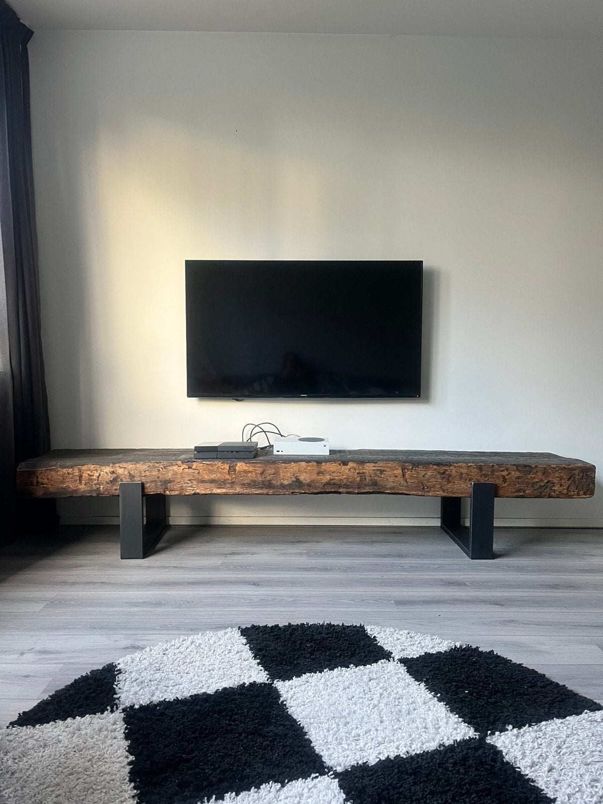 Robuust TV-meubel van spoorbielzen bielzen staal, Ophalen, Zo goed als nieuw, 200 cm of meer, Minder dan 100 cm