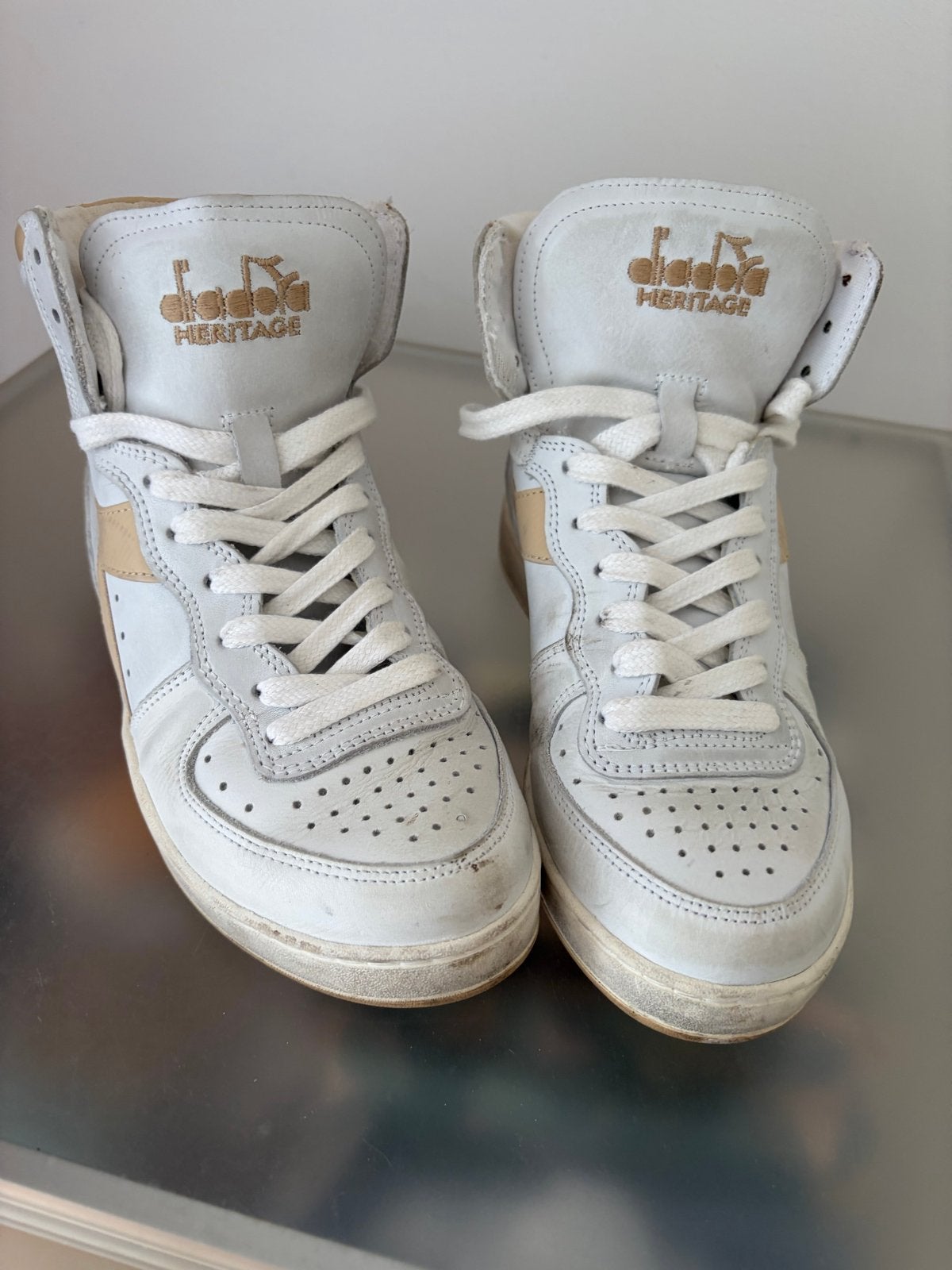 Diadora Heritage Sneakers leer - Hoog model, Ophalen, Gedragen, Wit, Sneakers of Gympen