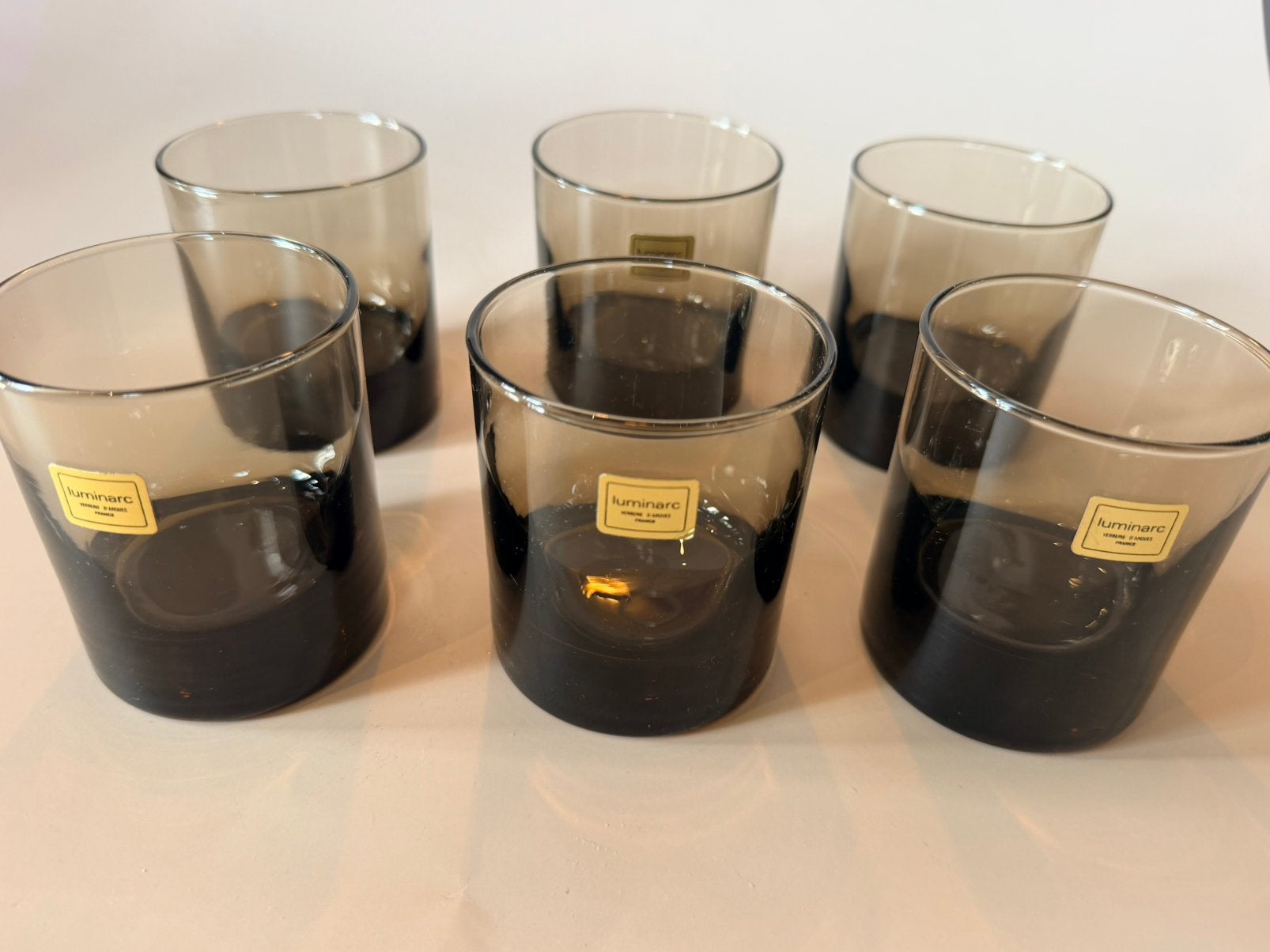 6 vintage Luminarc rookglas tumblers (Frankrijk), Ophalen of Verzenden, Zo goed als nieuw, Overige typen