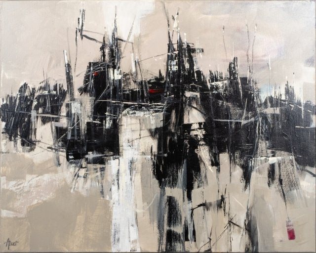 Elies Auer (1952) Acrylverf op doek " Barricade " Ges Ged