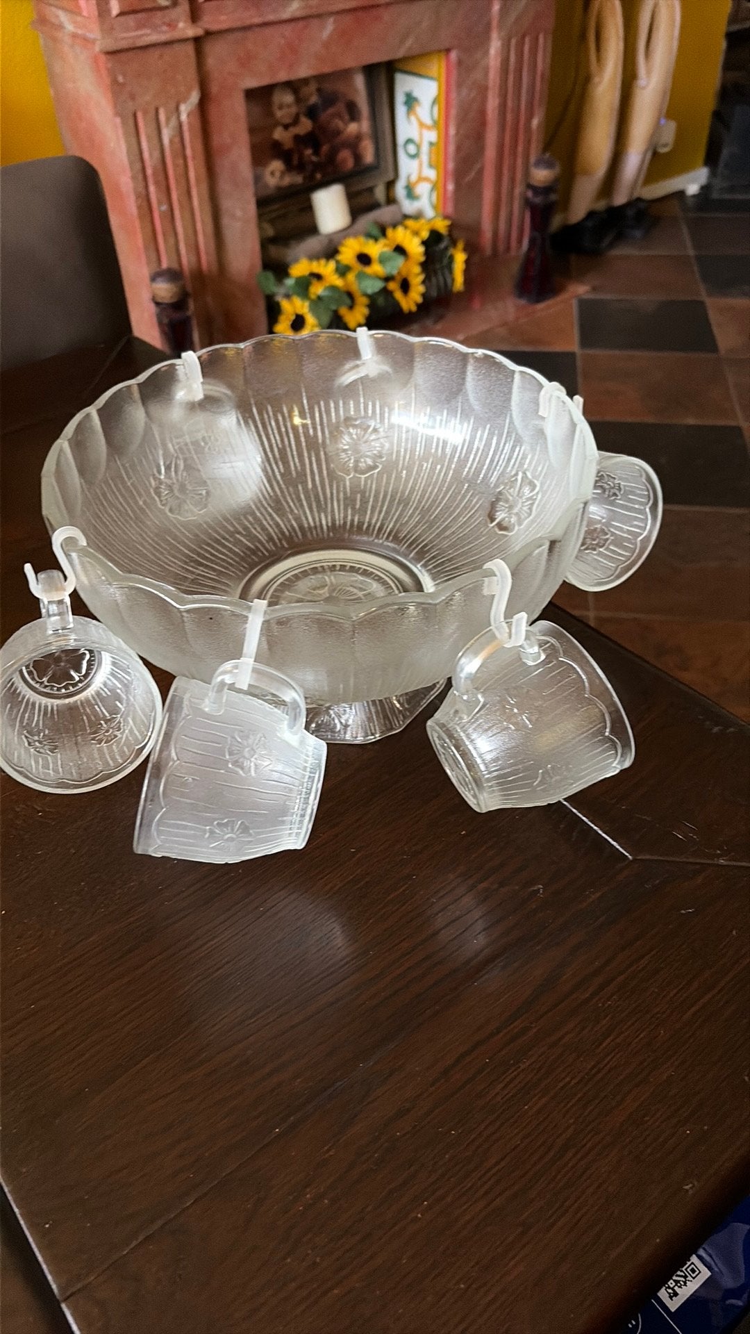 Vintage Glazen fruit/bohlset , schaal,6 kopjes, 4 schaaltjes, Ophalen, Glas of Glazen, Overige stijlen, Glas